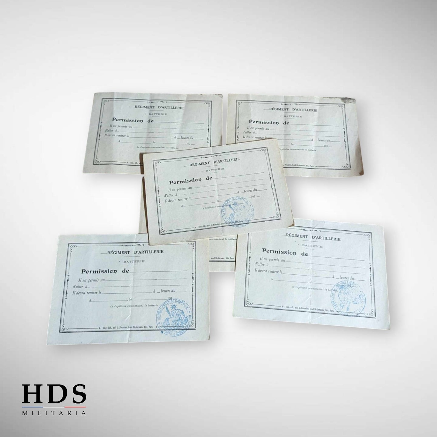 lot de 6 permissions 5RAC Artillerie ww1