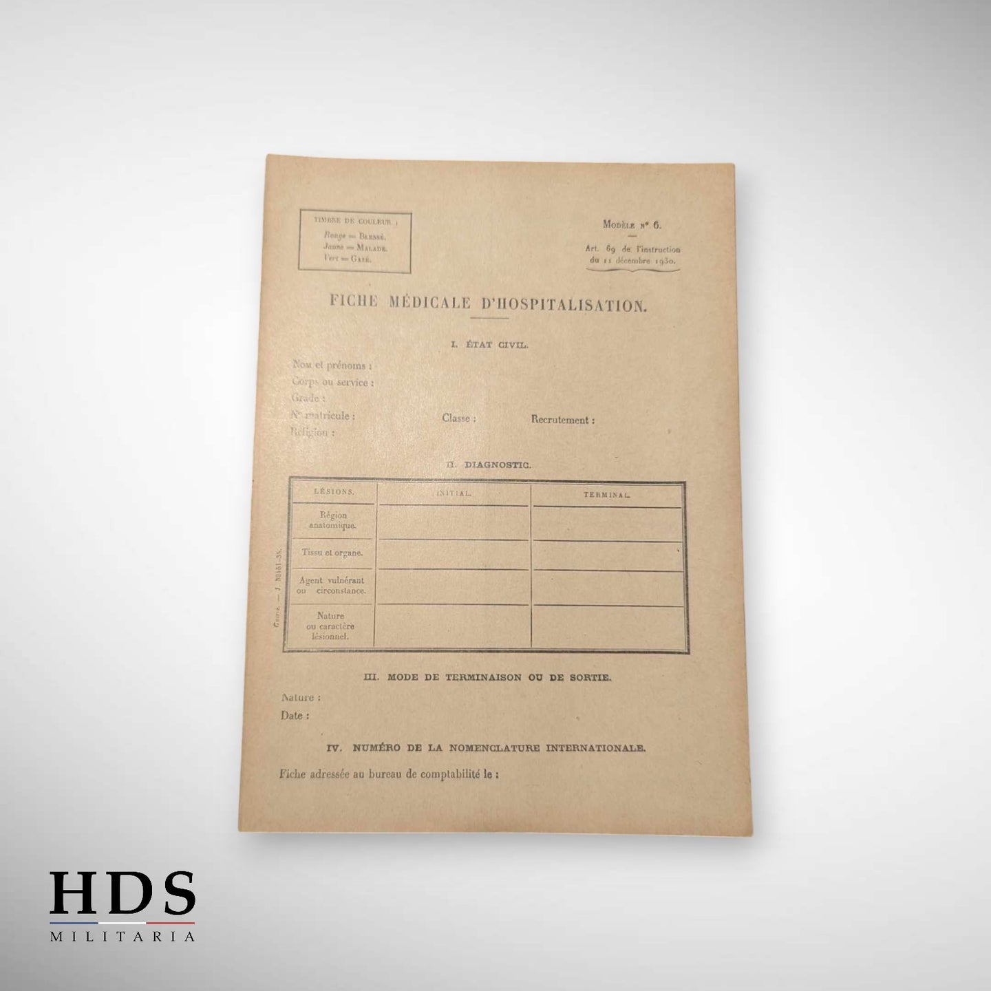 Medical record of hospitalization France 40 ww2