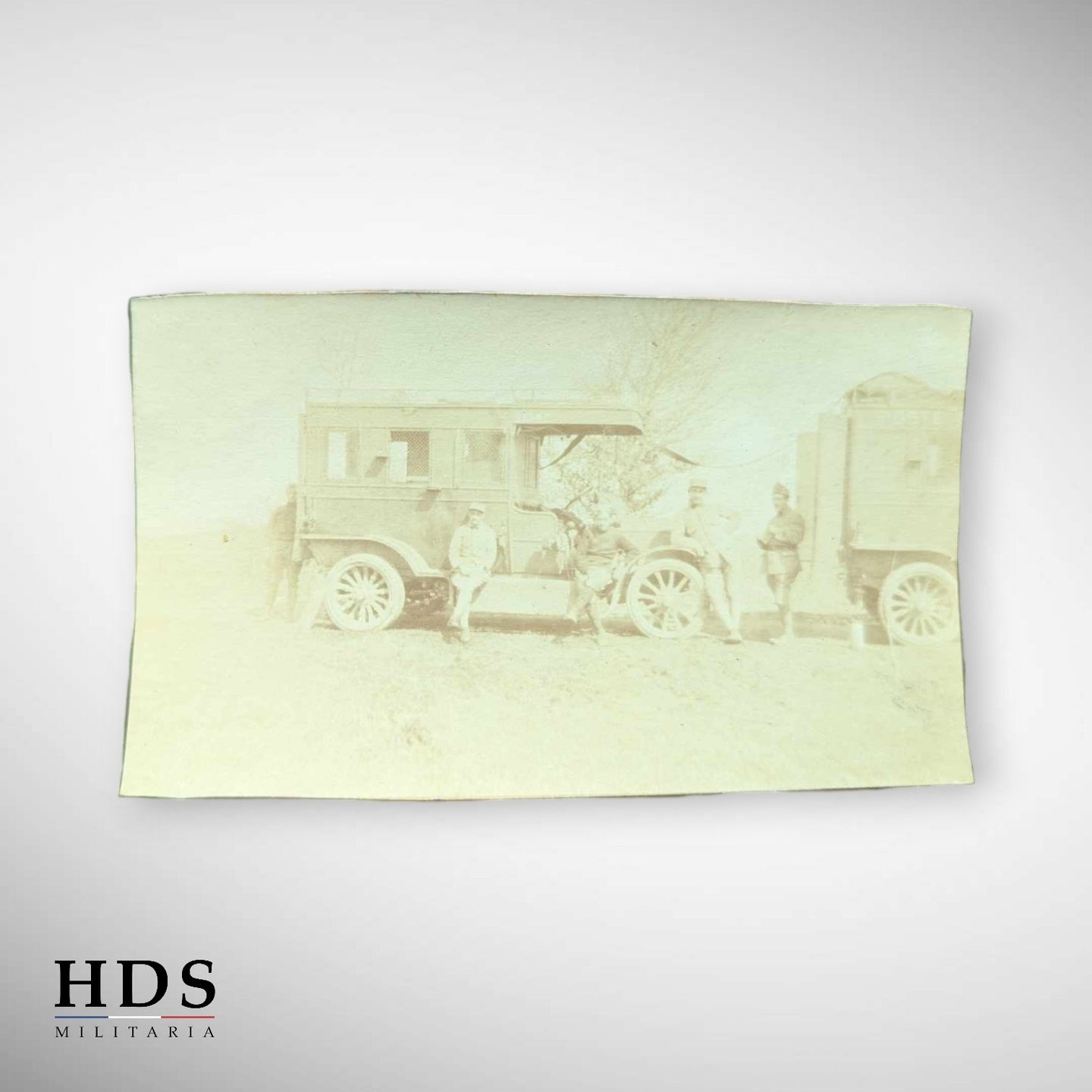 Photo of WW1 French soldier and vehicle