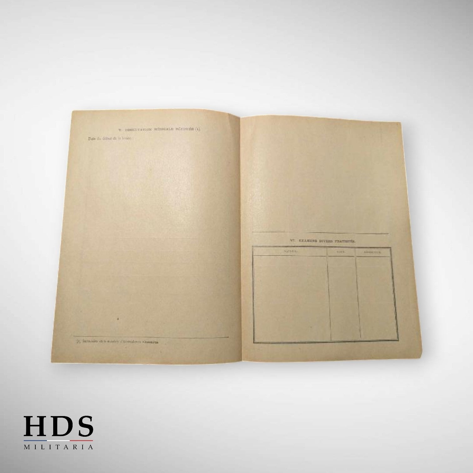 Fiche médicale d'hospitalisation France 40 ww2