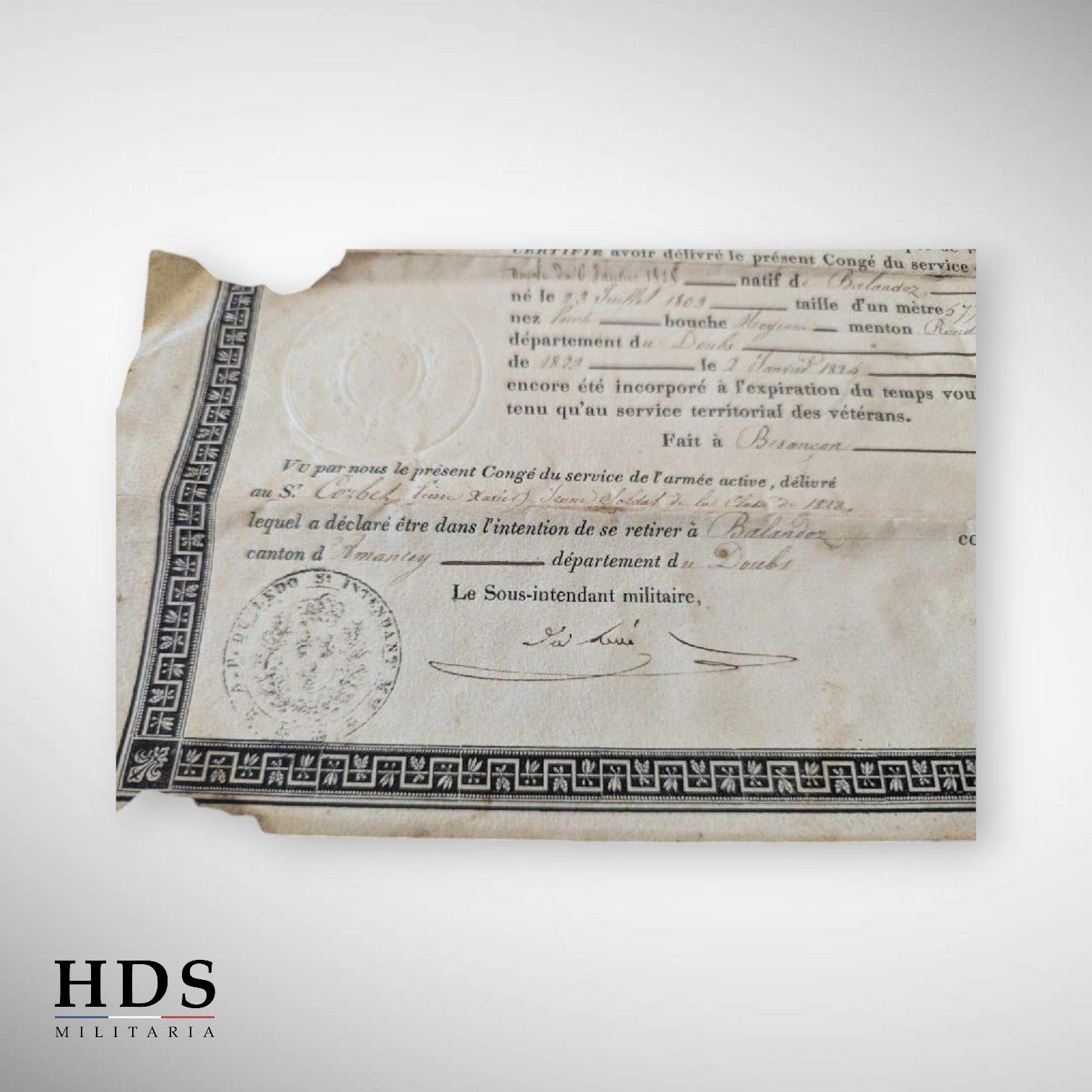 Congé du service de l'armée active 1830