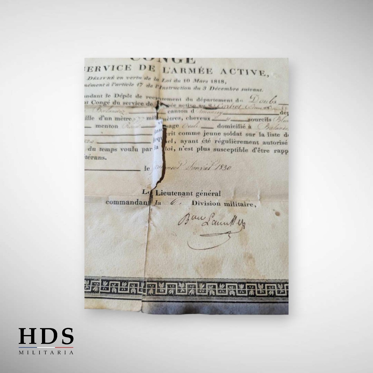 Congé du service de l'armée active 1830