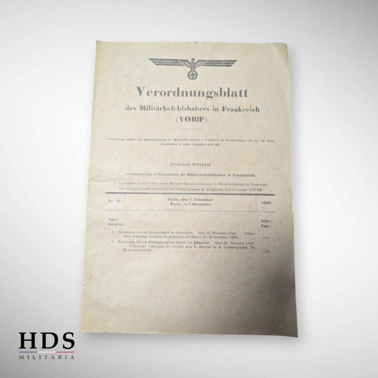 Document allemand ww2 feuille d'ordonnance