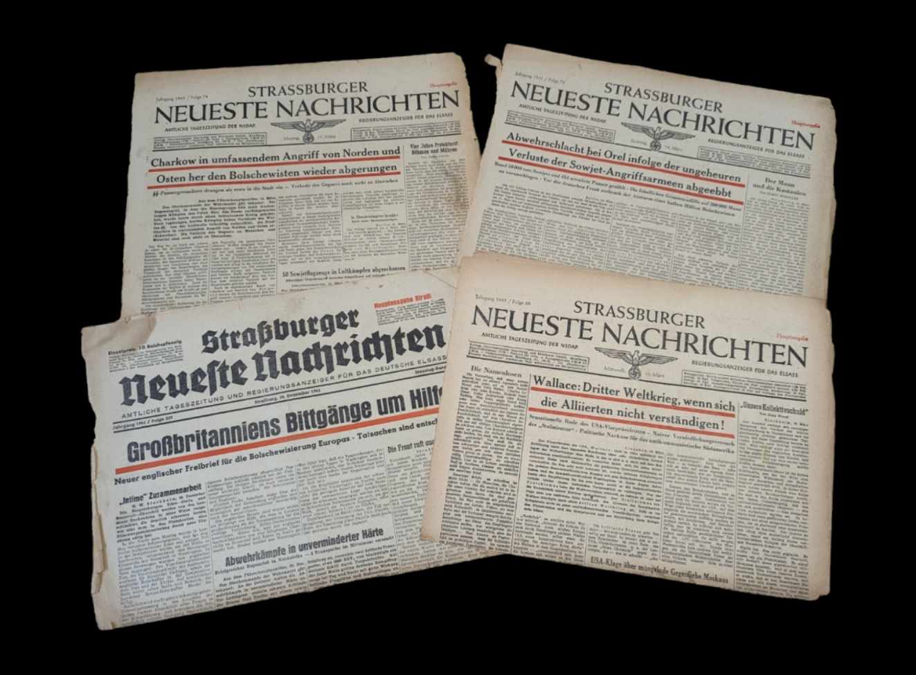 militaria : lot de 4 journaux Alsaciens / ww2 lot of 4 Alsatian newspapers