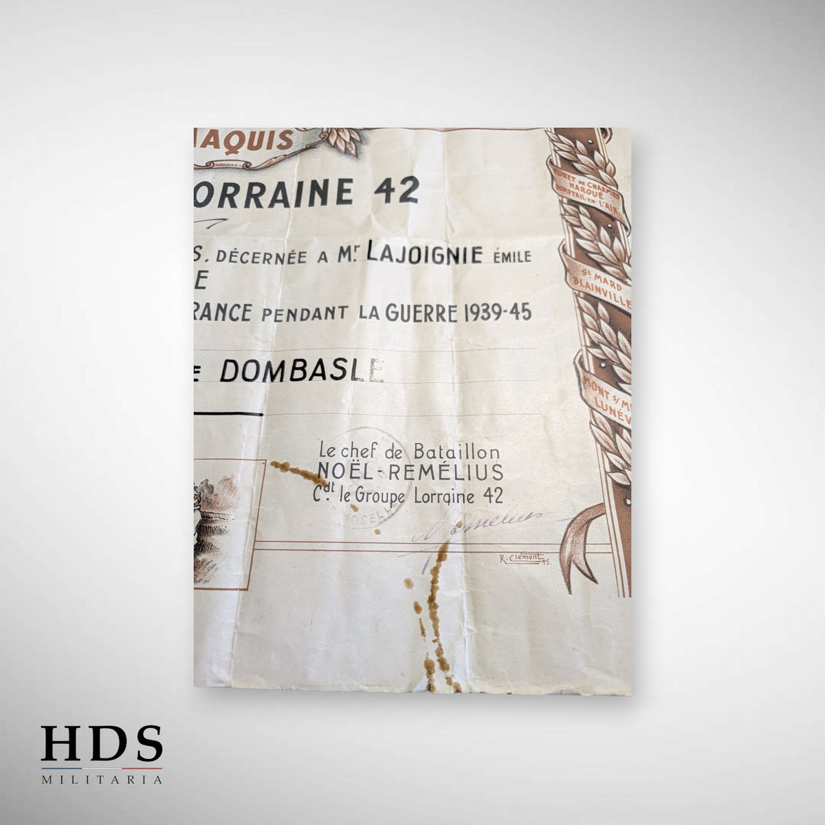 Diplôme FFI groupe Lorraine 42 Libération Dombasle ww2