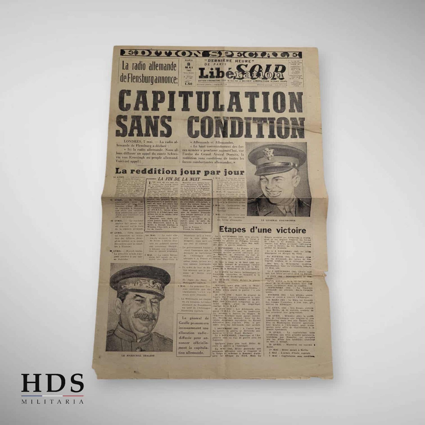 Journal Libé Soir 8 Mai 1945 Capitulation Allemande