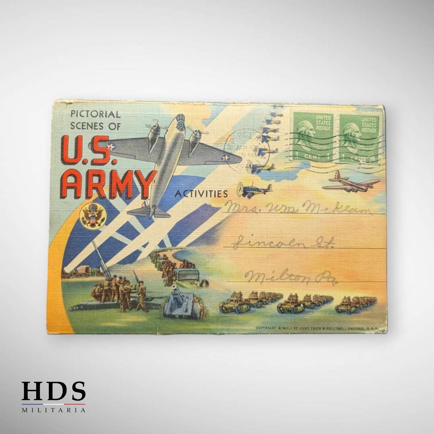 US WW2 postcard letter with name 3rd Armored