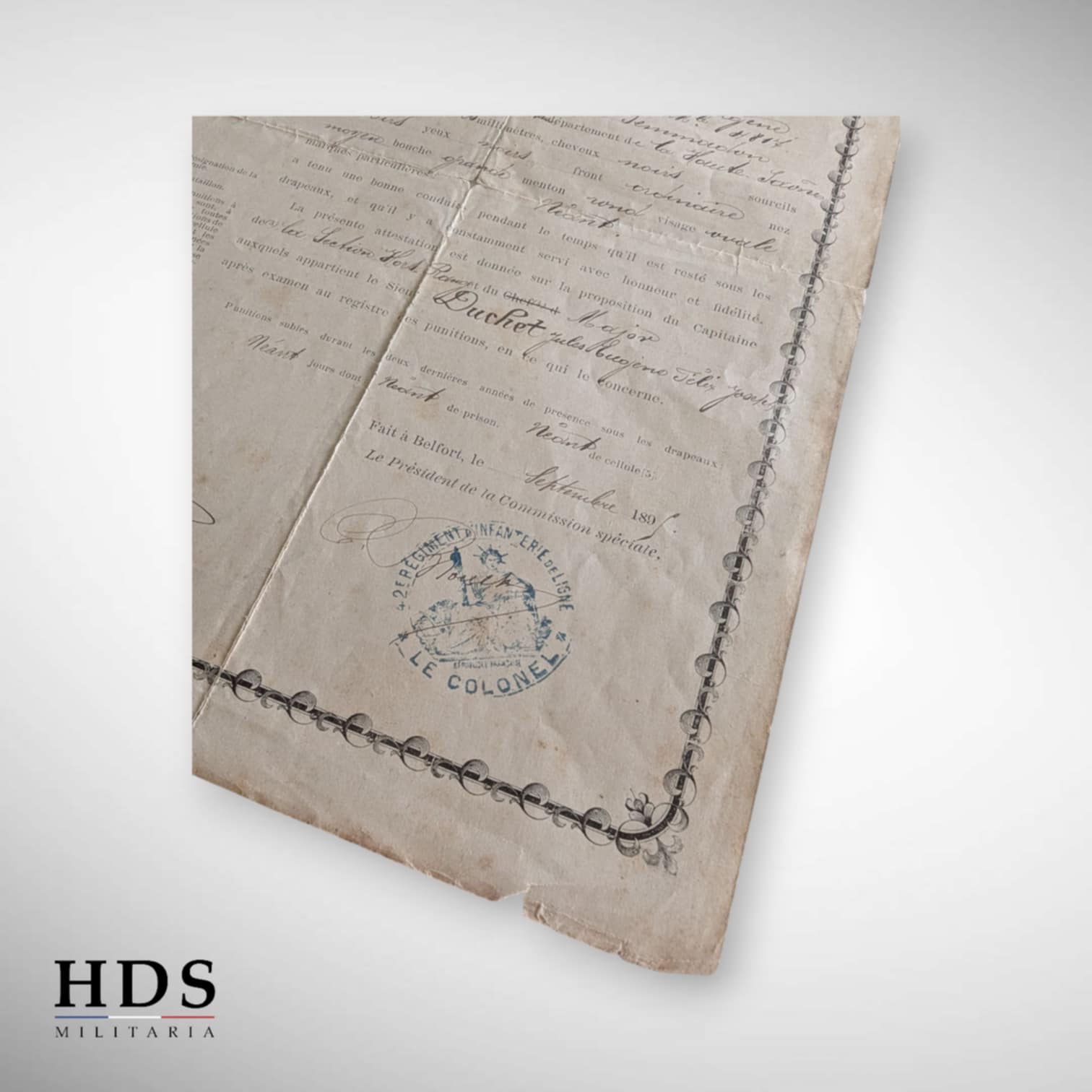 Certificat de bonne conduite 42 RI Belfort 1895