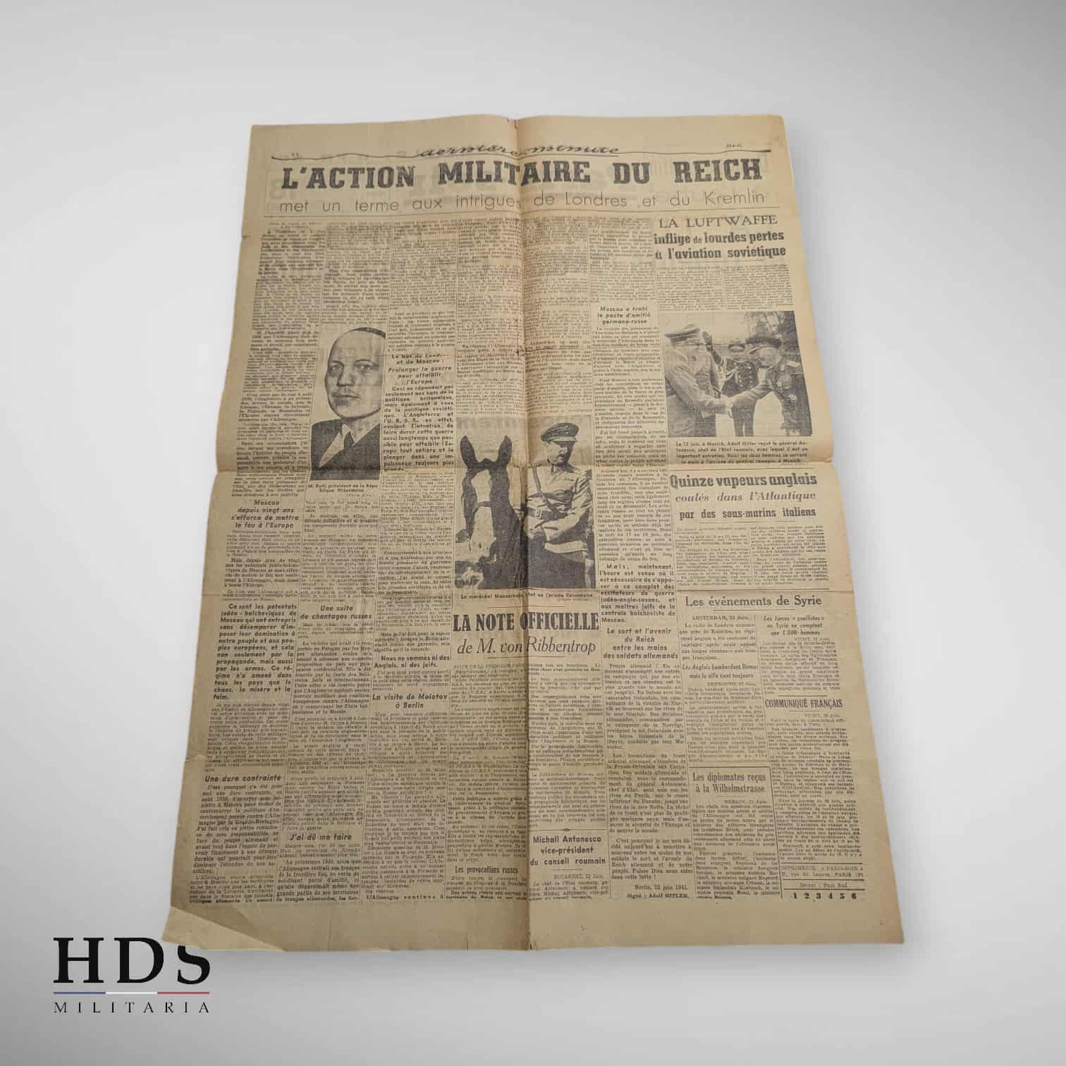 Journal Paris Soir 23 Juin 1941 Luftwaffe