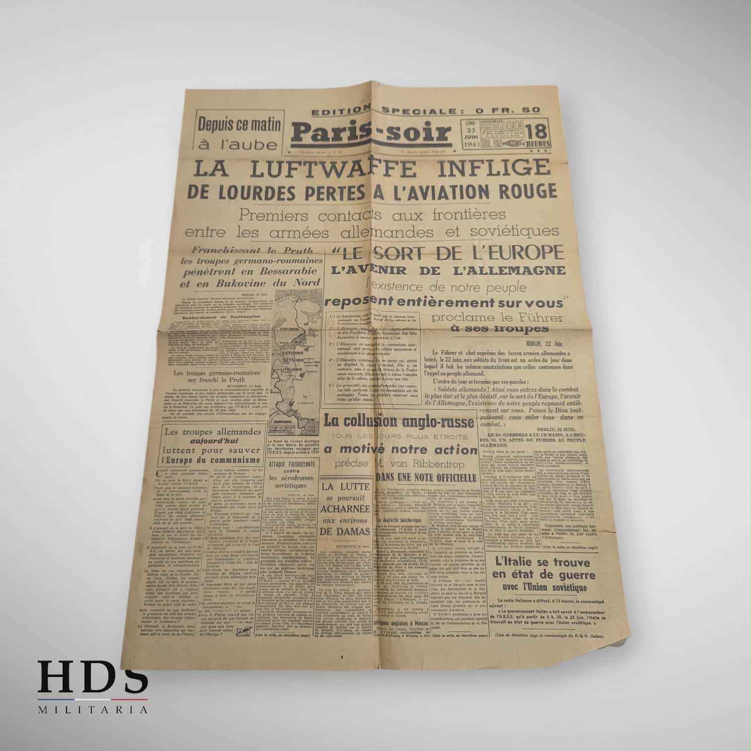Journal Paris Soir 23 Juin 1941 Luftwaffe