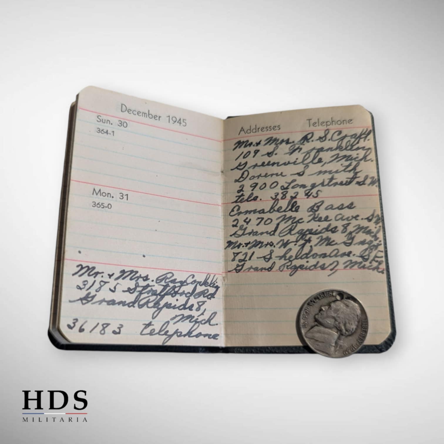 Agenda US ww2 1945 + Monnaie pendentif