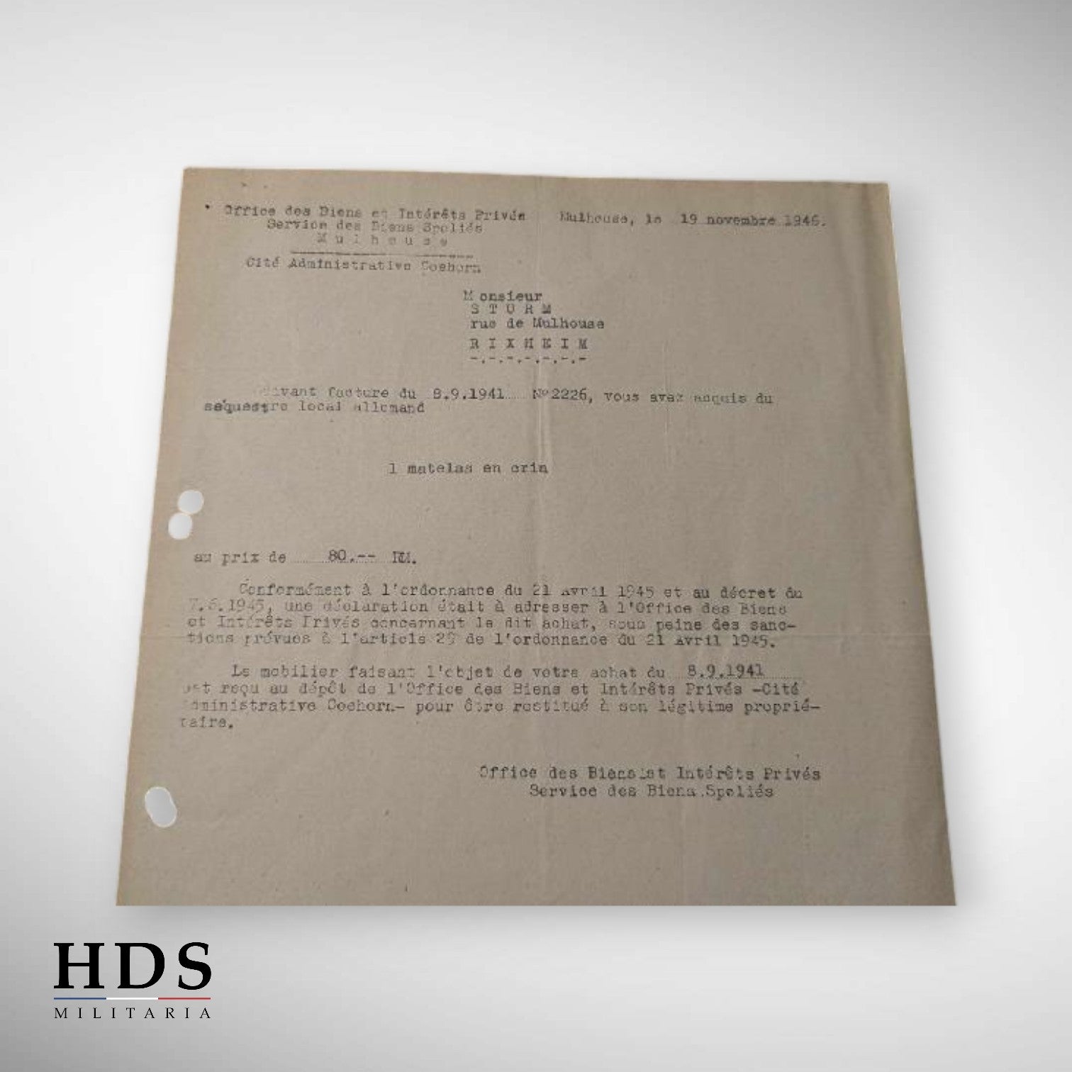 Lot documents Alsace ww2 Mulhouse 1944