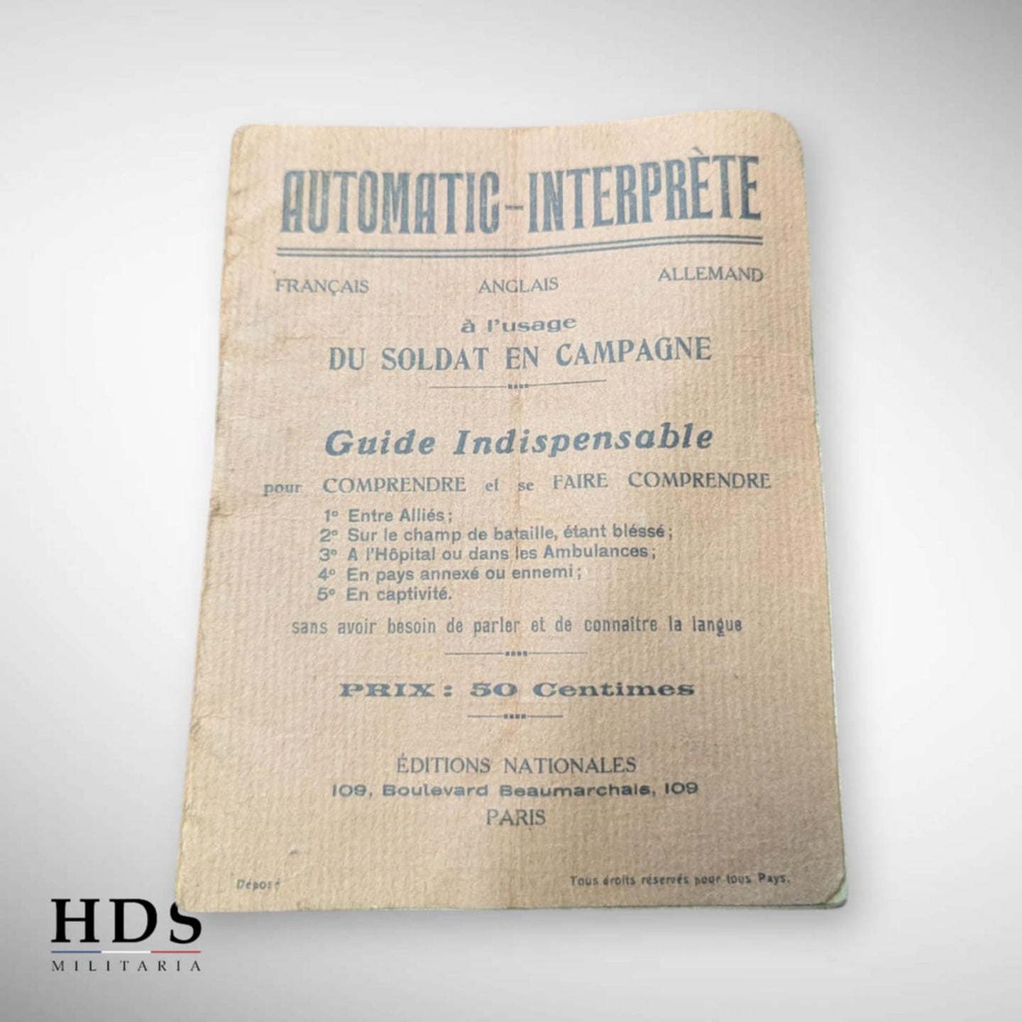 Dictionnaire Français Anglais Allemand du soldat en campagne ww1