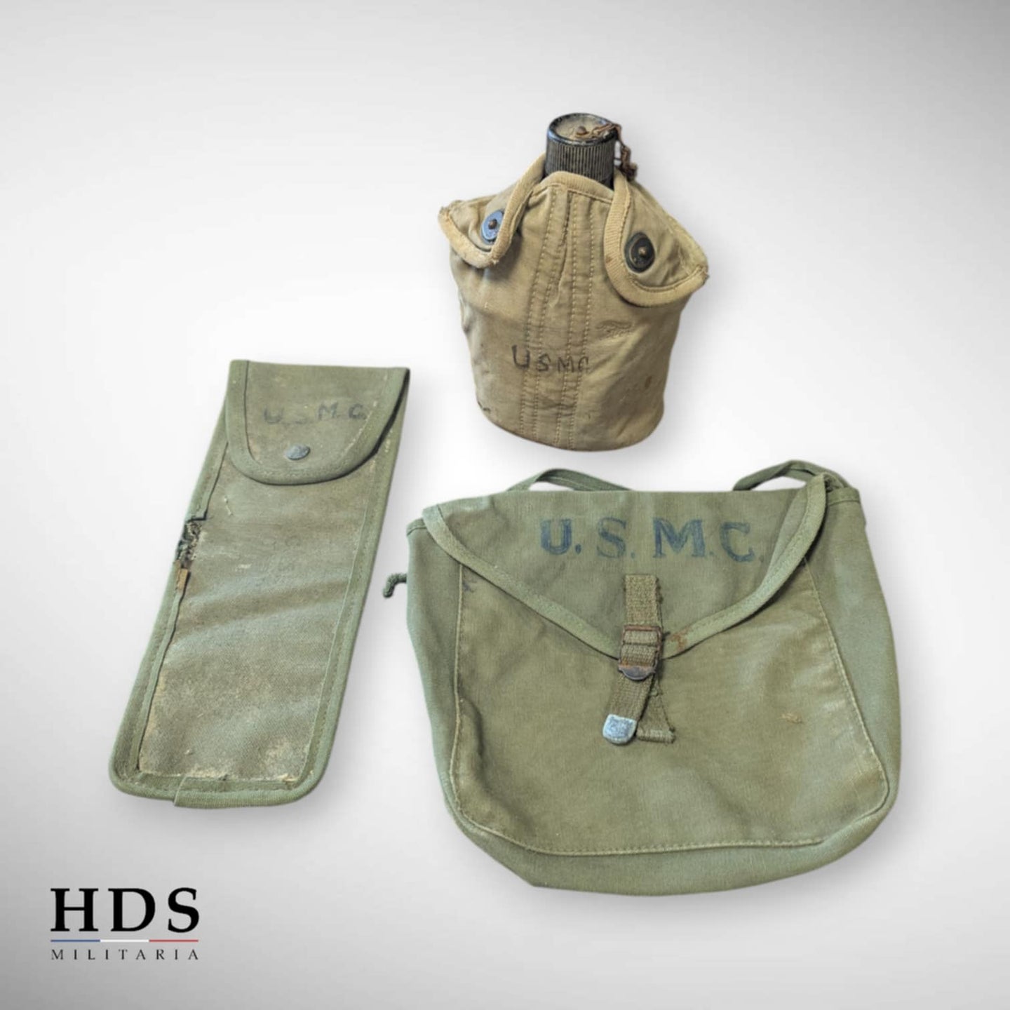 Lot gourde US ww2 + Pochette gamelle + housse nettoyage