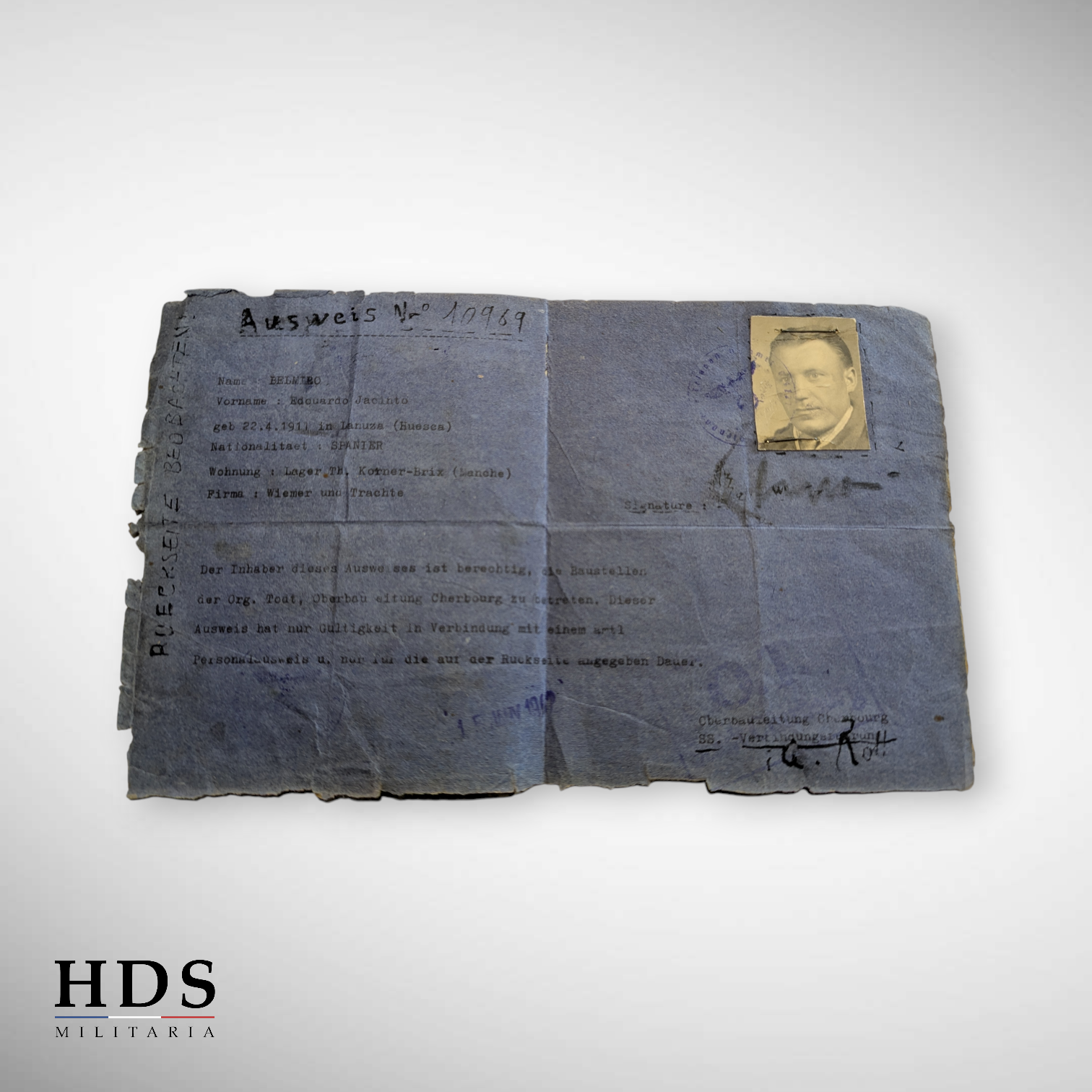 Ausweiss Cherbourg organisation Todt ww2