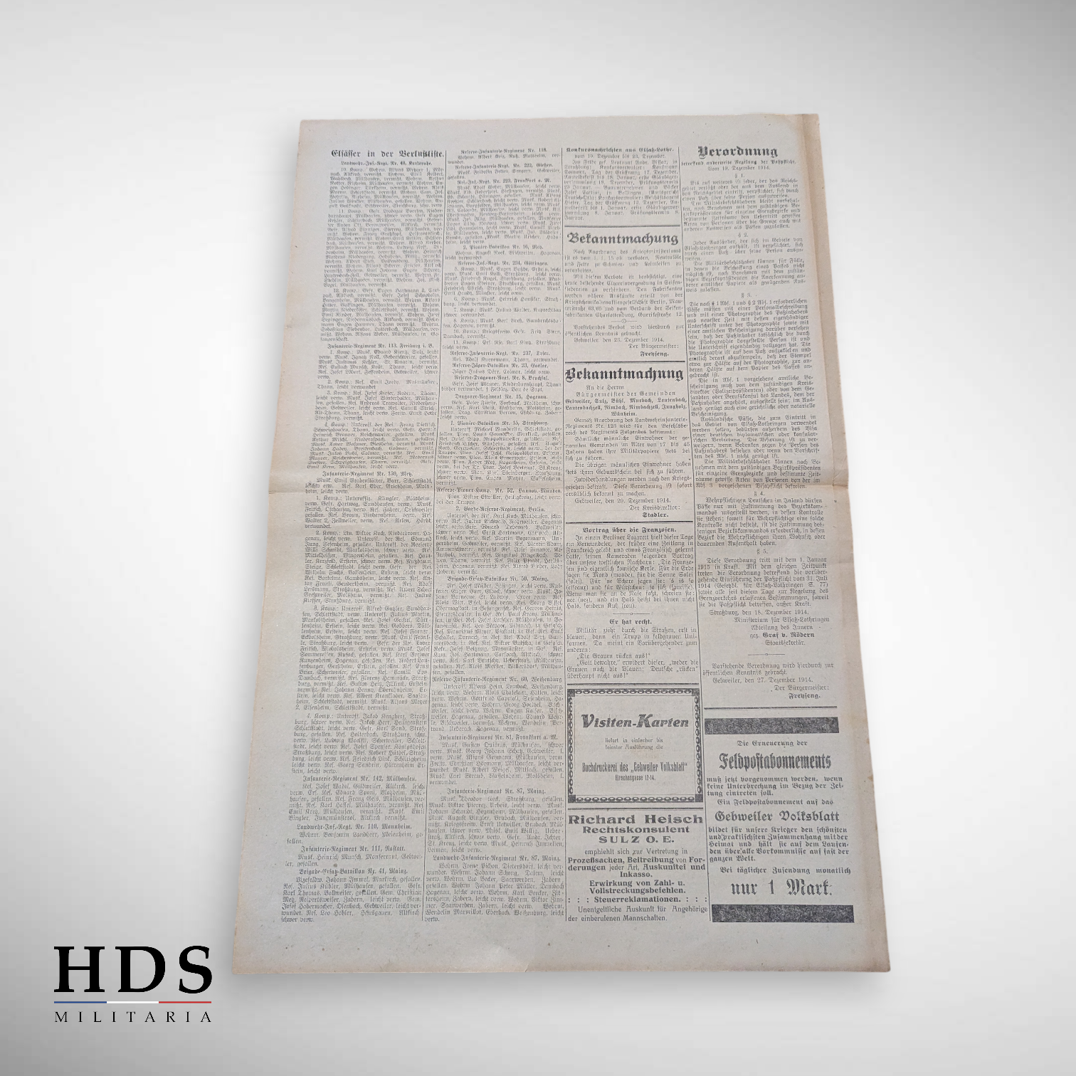 Journal Allemand Alsacien nouvel an 1914 - 15 Guebwiller