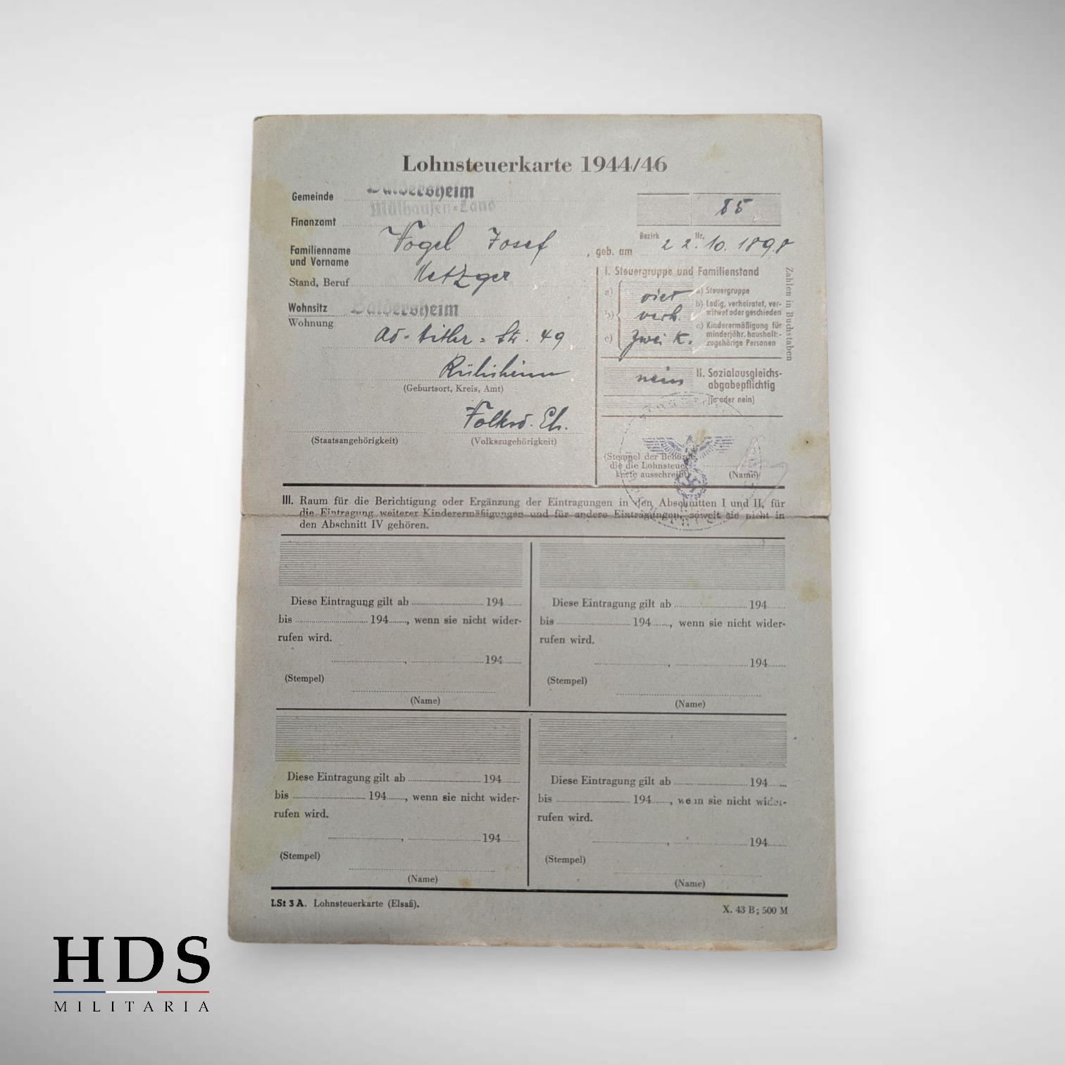 Booklet Arbeitsbuch Baldersheim alsace ww2