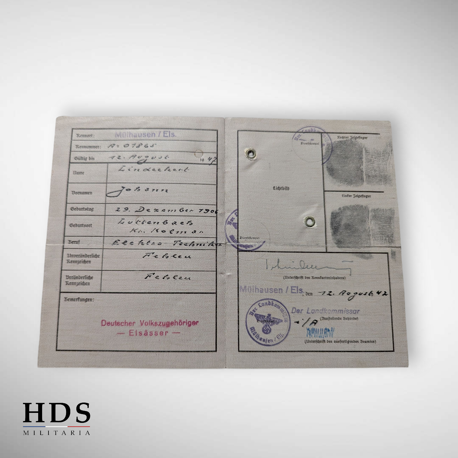 Identity card + passport Lutterbach Alsace ww2