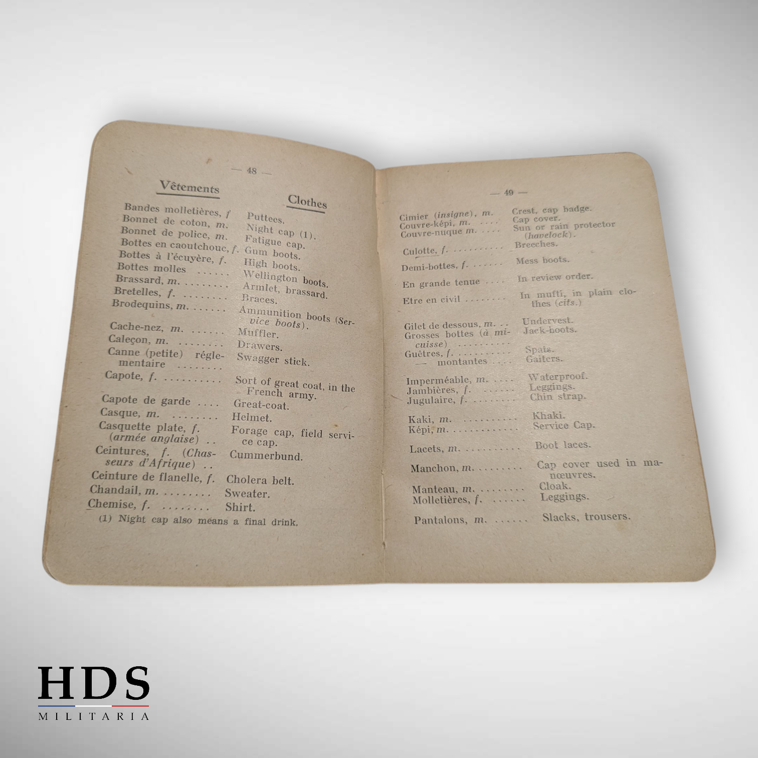 US WW2 Officer's Dictionary (French-English)