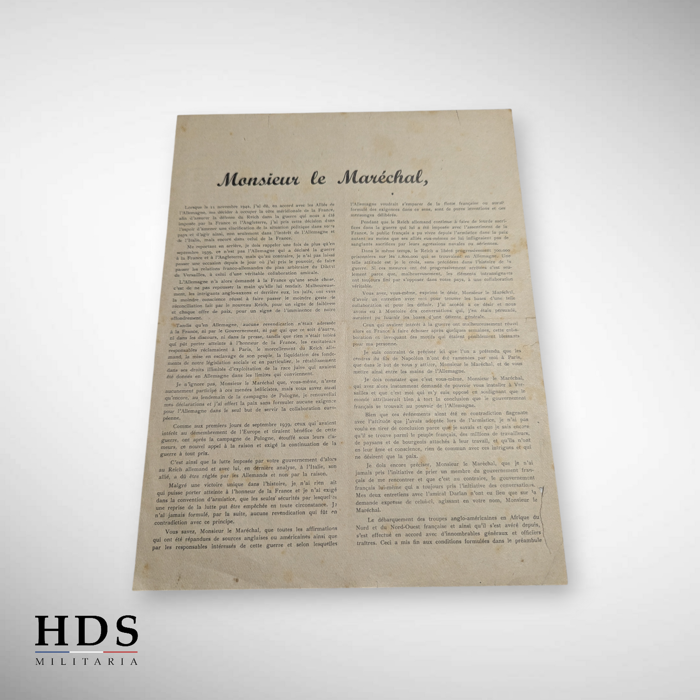 Tract communiqué officiel Hitler Pétain