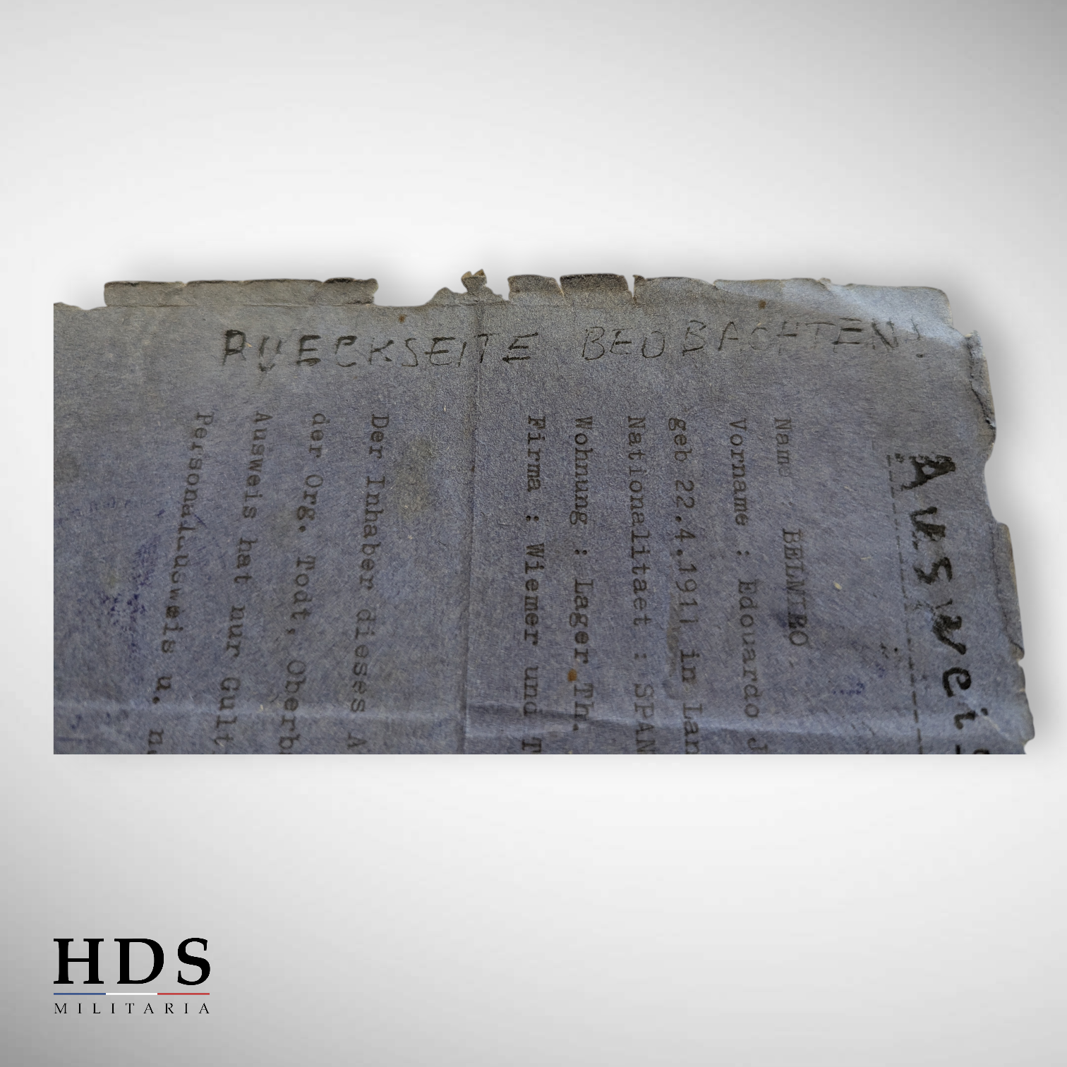 Ausweiss Cherbourg organisation Todt ww2