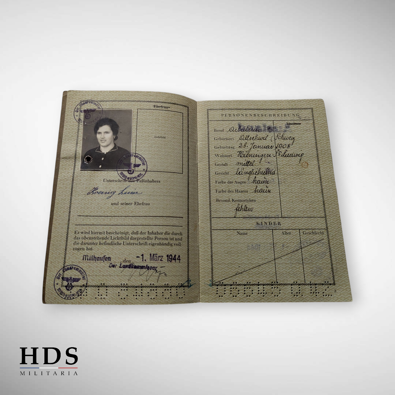 Workbook + Huningue Alsace WW2 passport