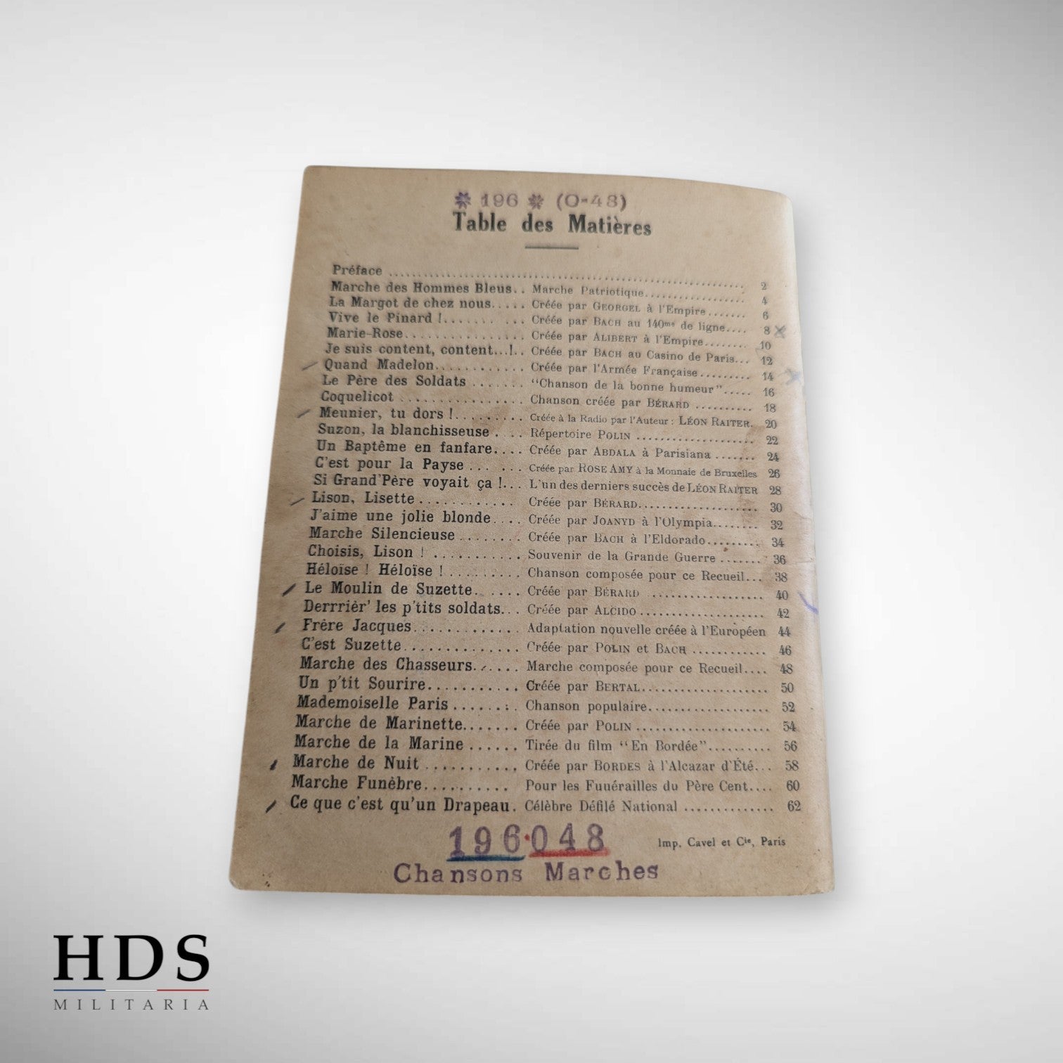Livret chansons de marche militaires ww1