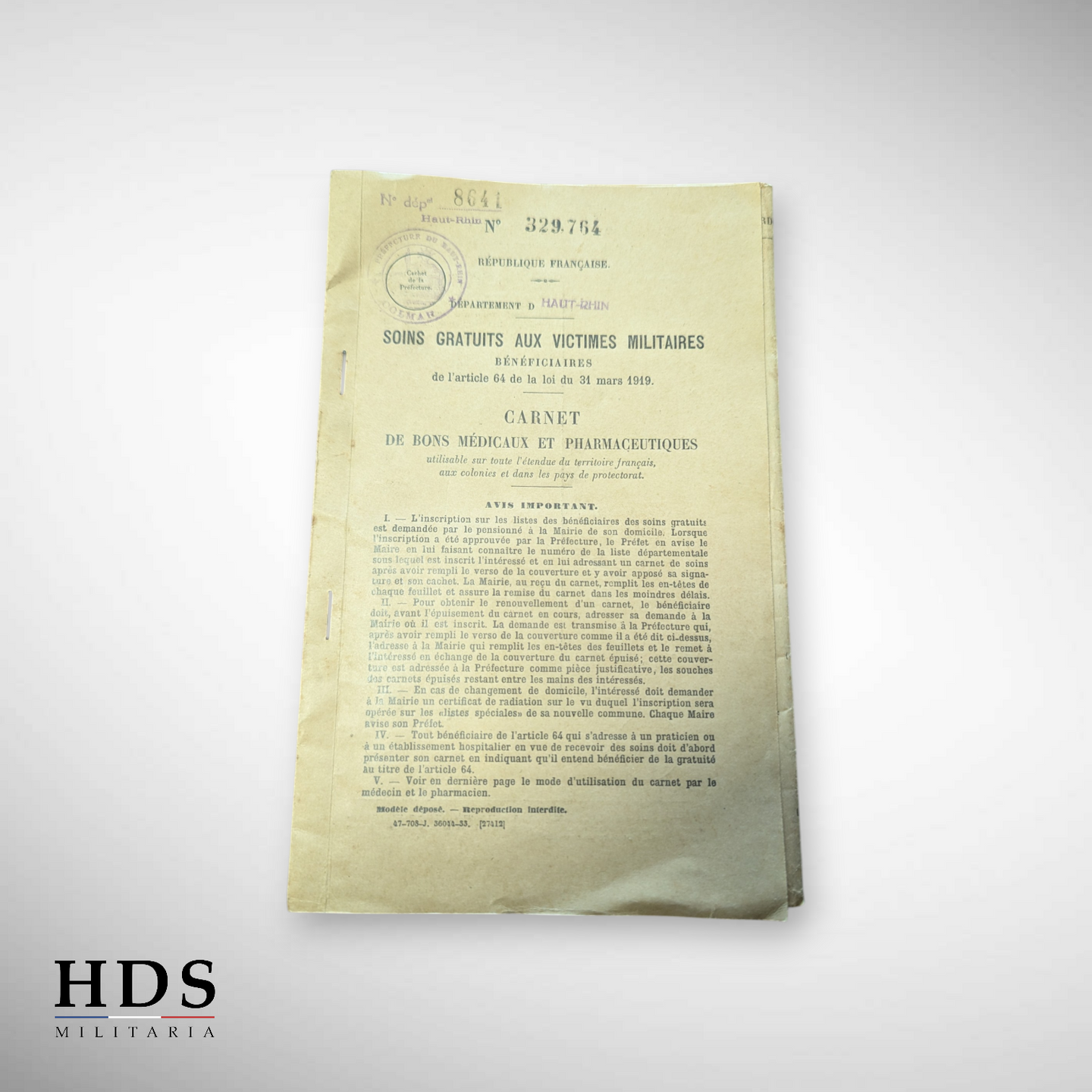 Carnet médical victimes militaires ww1 Alsace