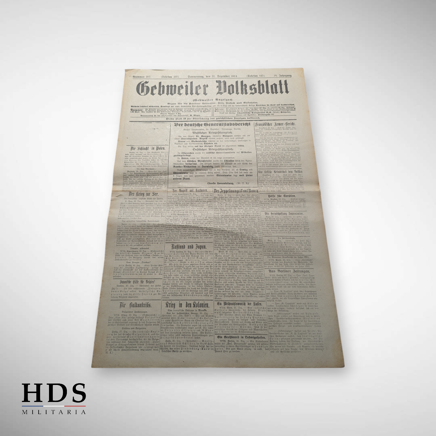 Journal Allemand Alsacien nouvel an 1914 - 15 Guebwiller