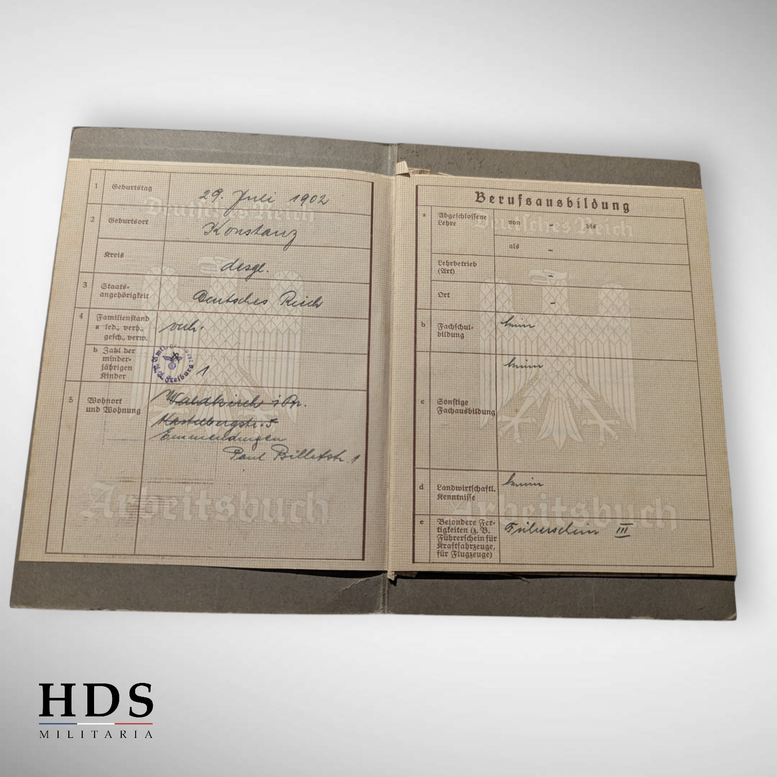 German ww2 Arbeitsbuch booklet