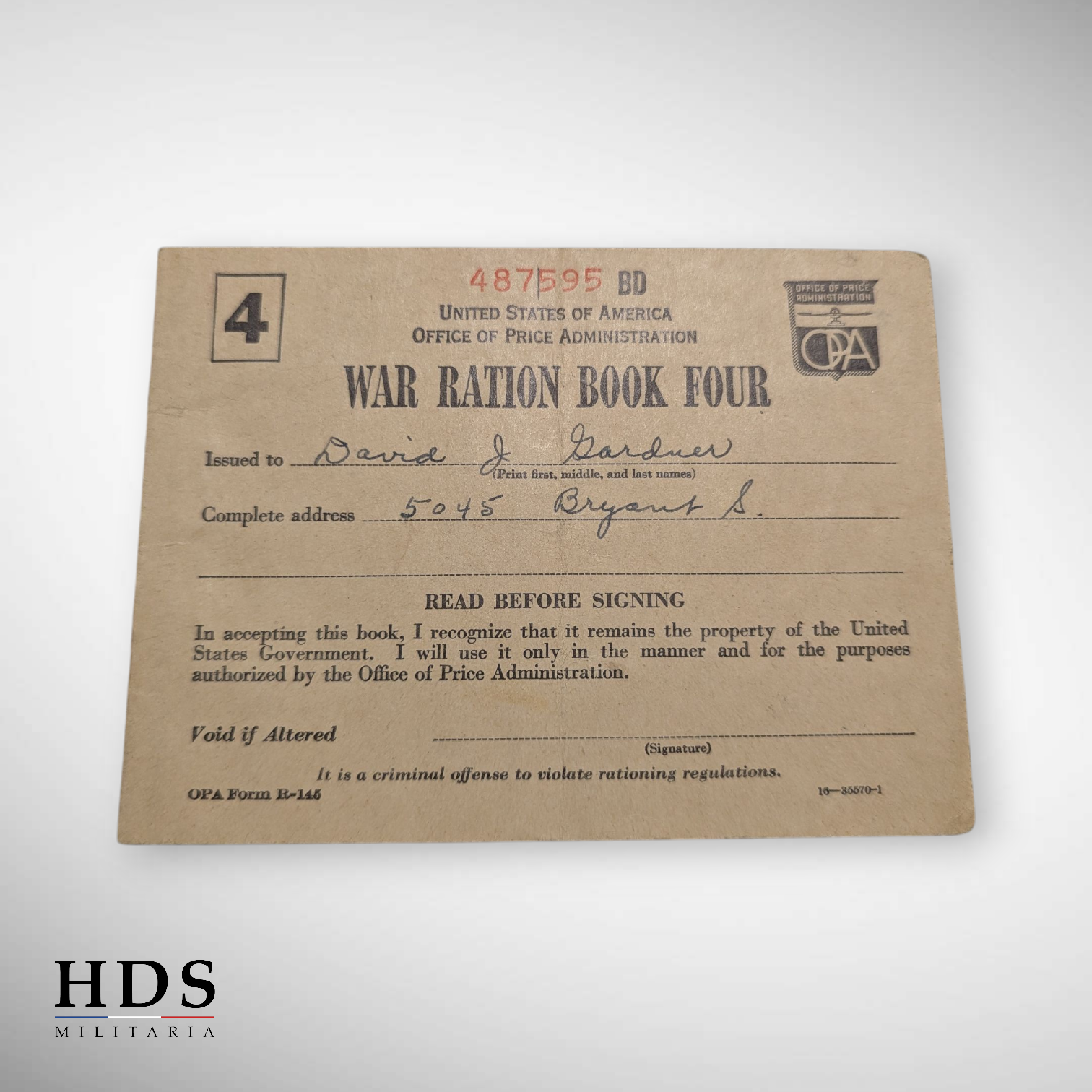 US WW2 ration tickets