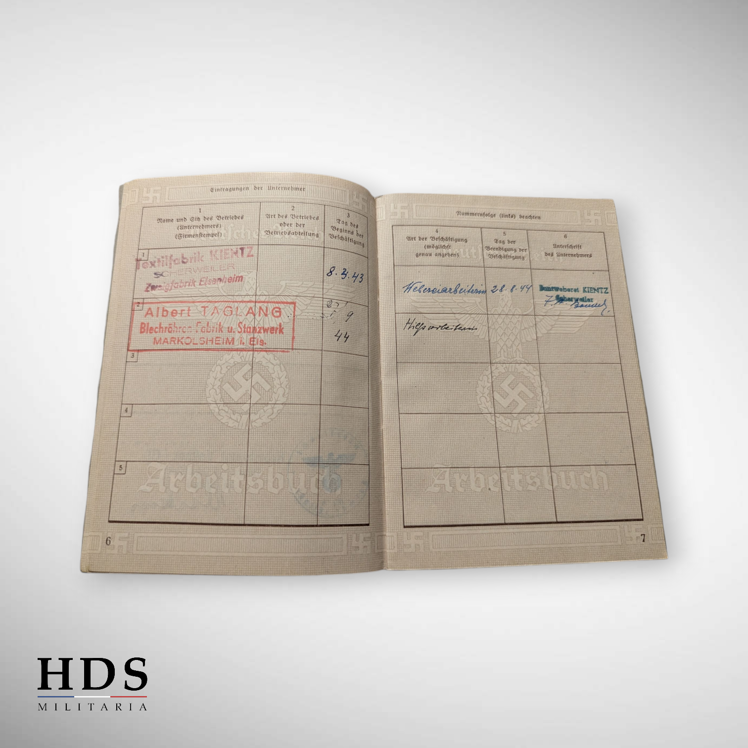 DAF booklet + Arbeitsbuch Elsenheim Alsace ww2