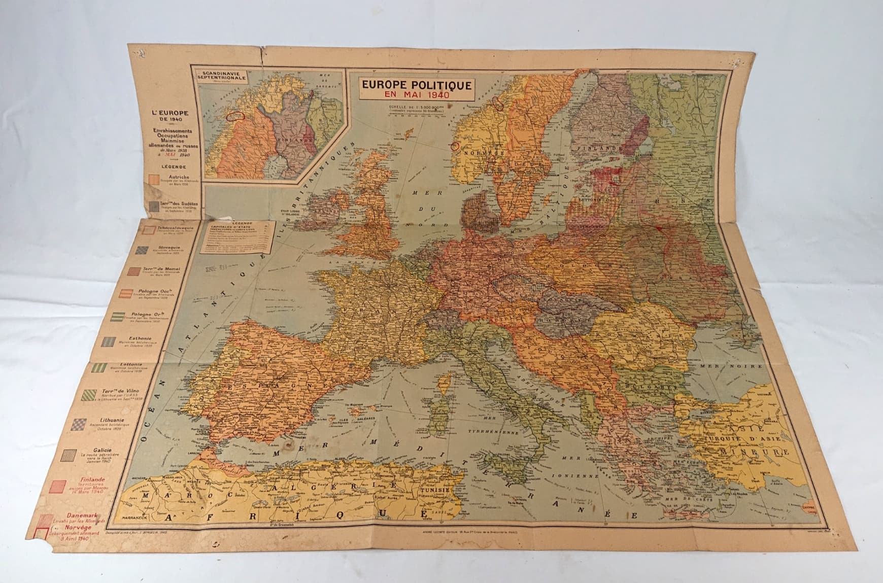 militaria : Carte de l'Europe politique en 1940 / Map of political Europe in 1940