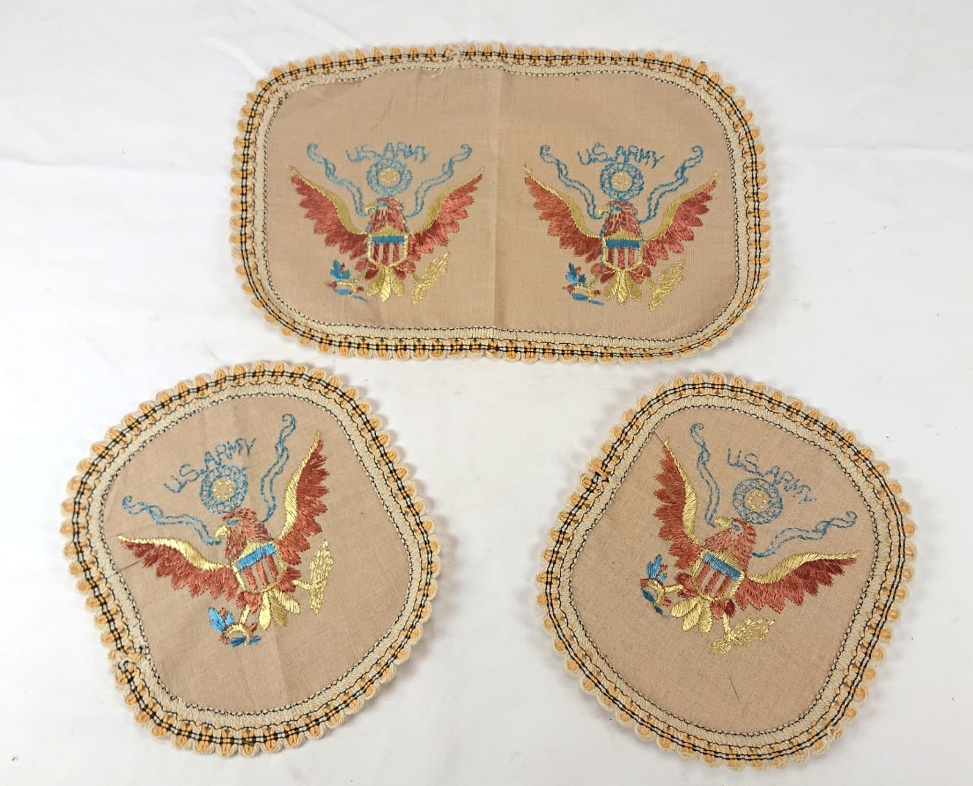militaria : broderie patriotique US ww1 lot de 3 / US ww1 patriotic embroidery