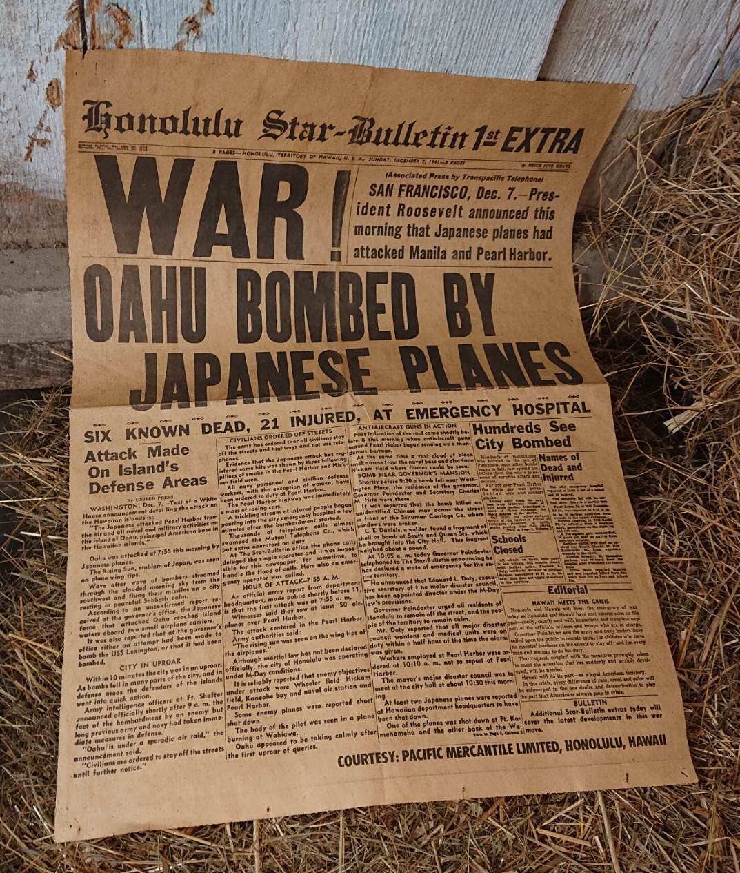 HdS Militaria Journal US 7 Décembre 1941  REPRO / COPY ww2 newspaper Pearl Harbor