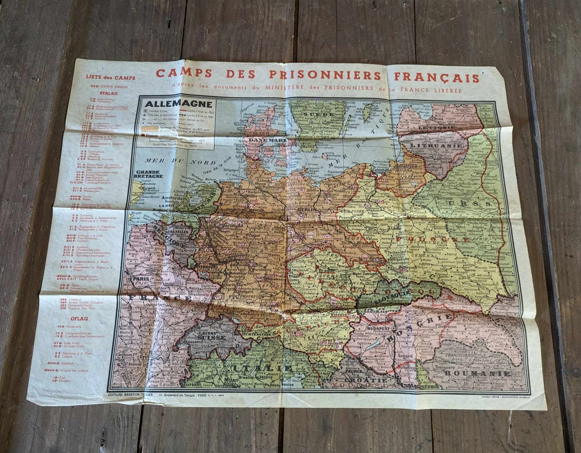 militaria : Carte des camps de prisonniers Français / ww2 Map of French prison camps