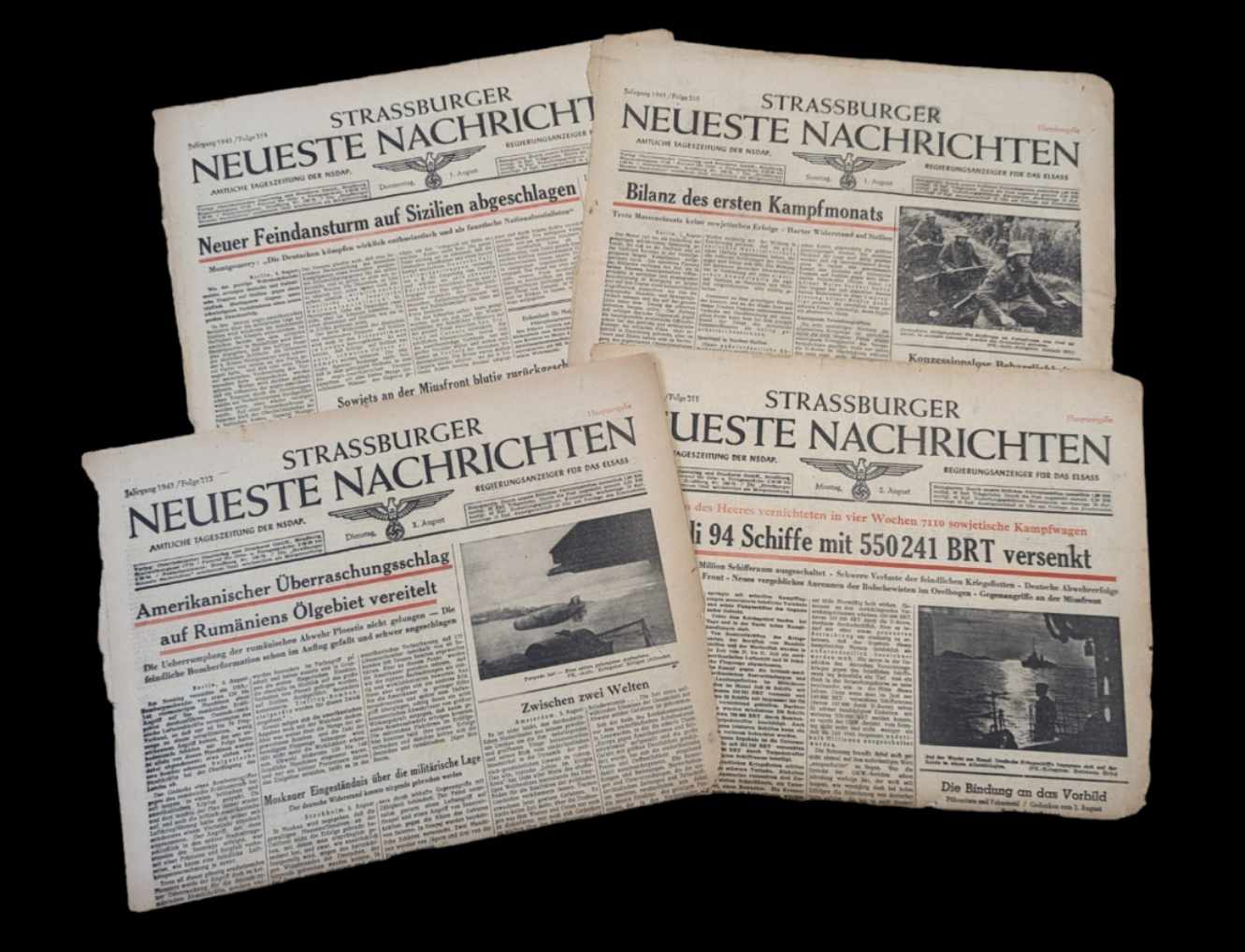 militaria : lot de 4 journaux Alsaciens / ww2 lot of 4 Alsatian newspapers