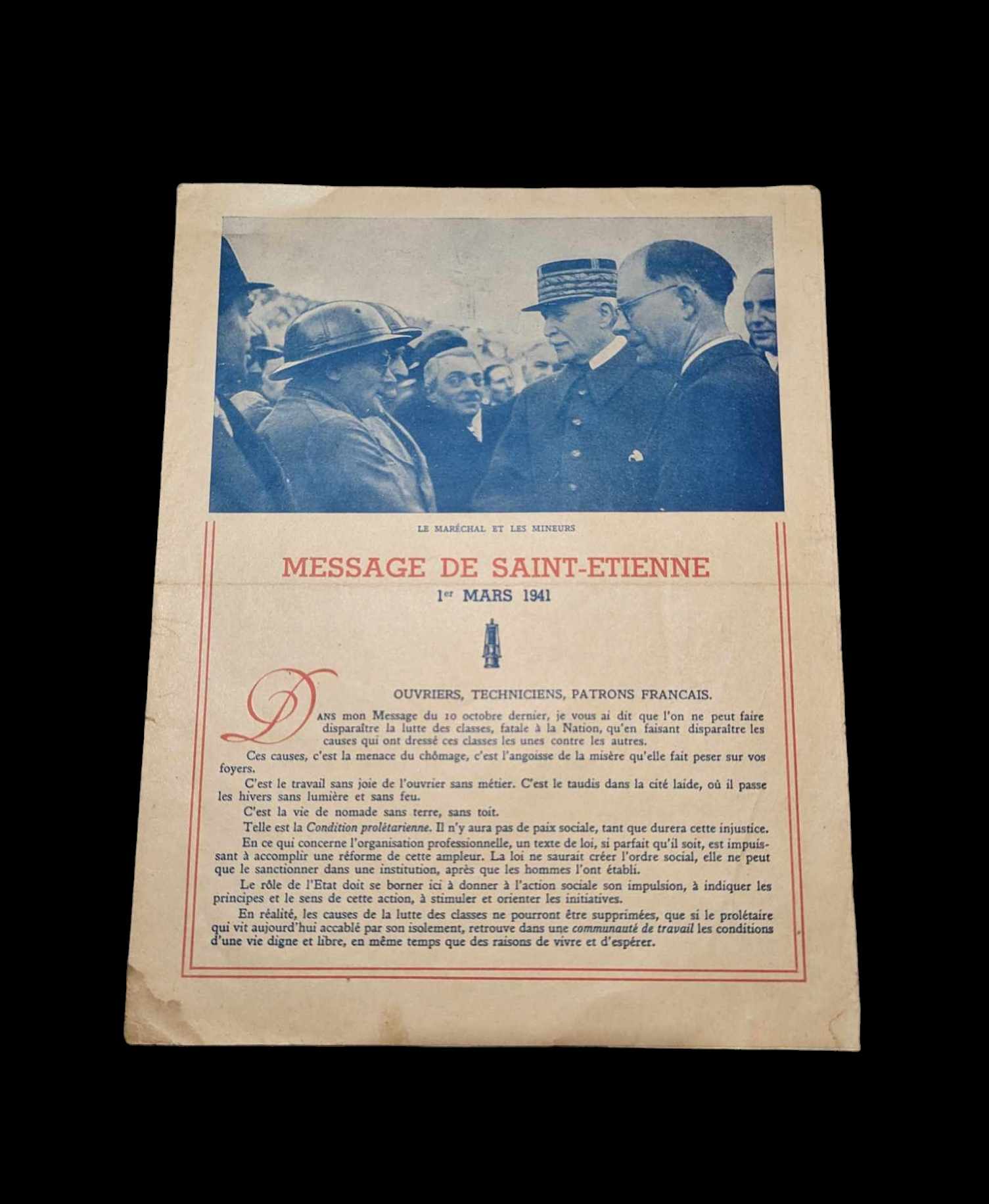 militaria : Tract message Maréchal Pétain / ww2 Vichy message tract