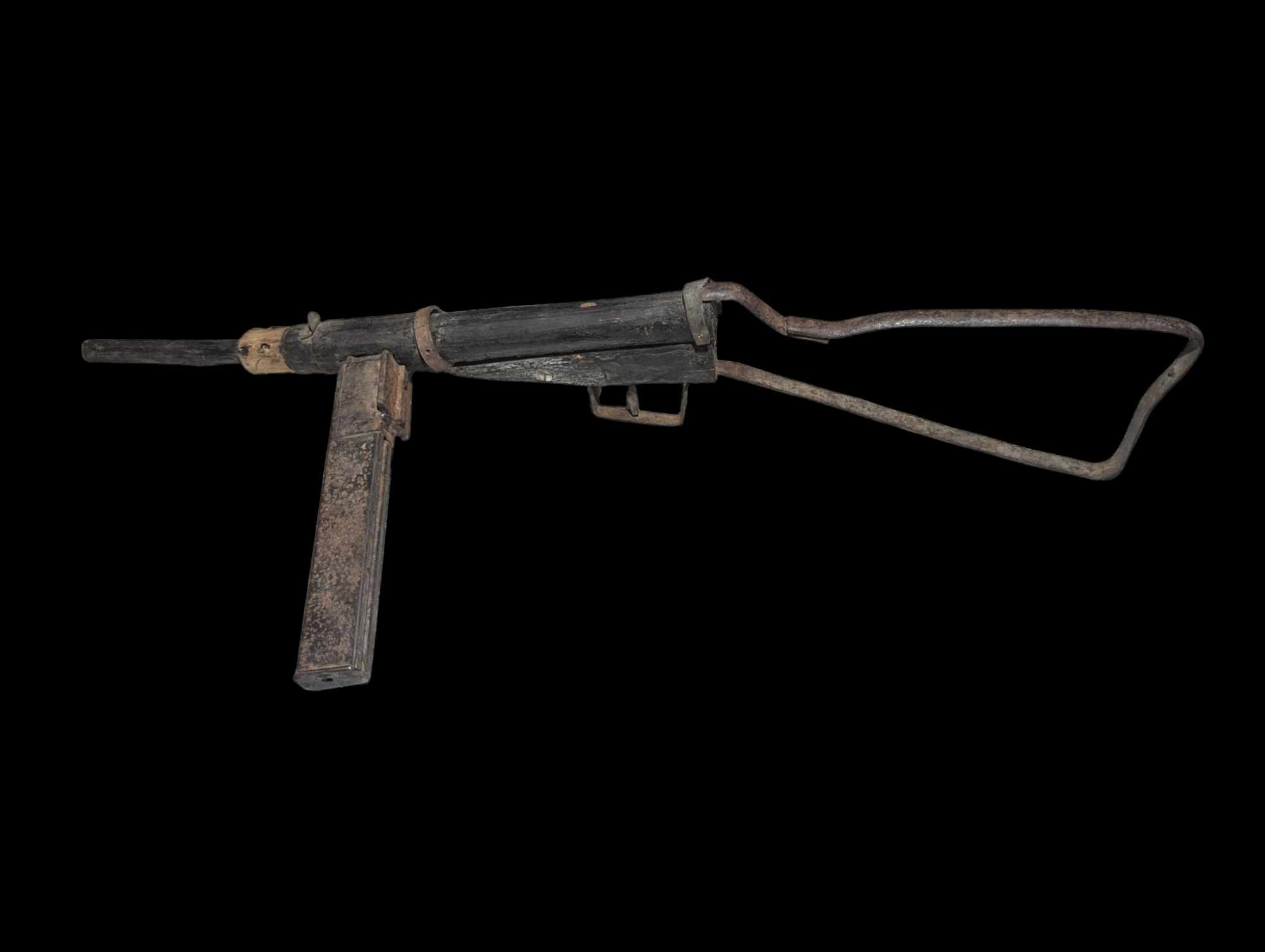 militaria : Jouet Libération Sten MK2 bois et métal / French Liberation era toy