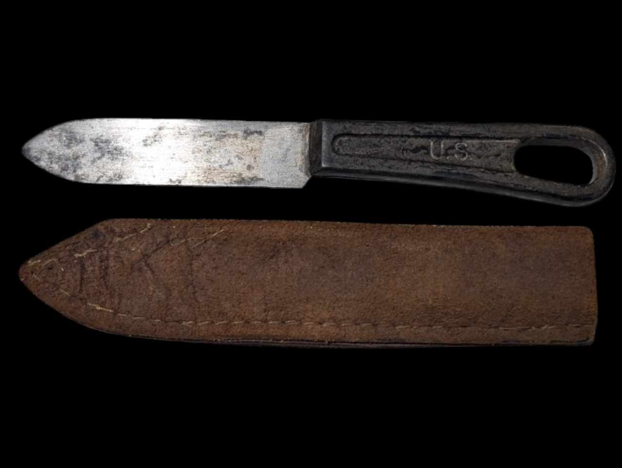 militaria : Couteau US ww2 + étui en cuir / ww2 US knife