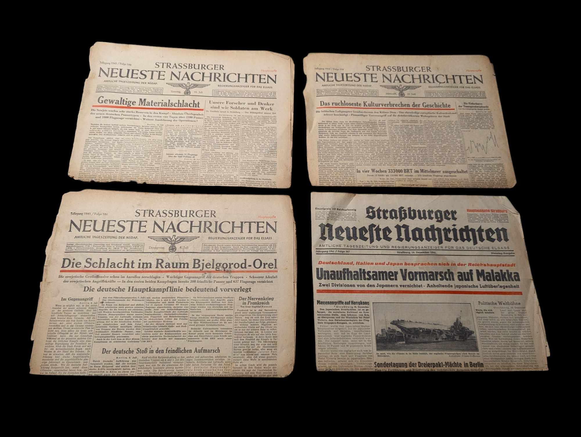 militaria : lot de 4 journaux Alsaciens 1943 / ww2 lot of 4 german newspapers