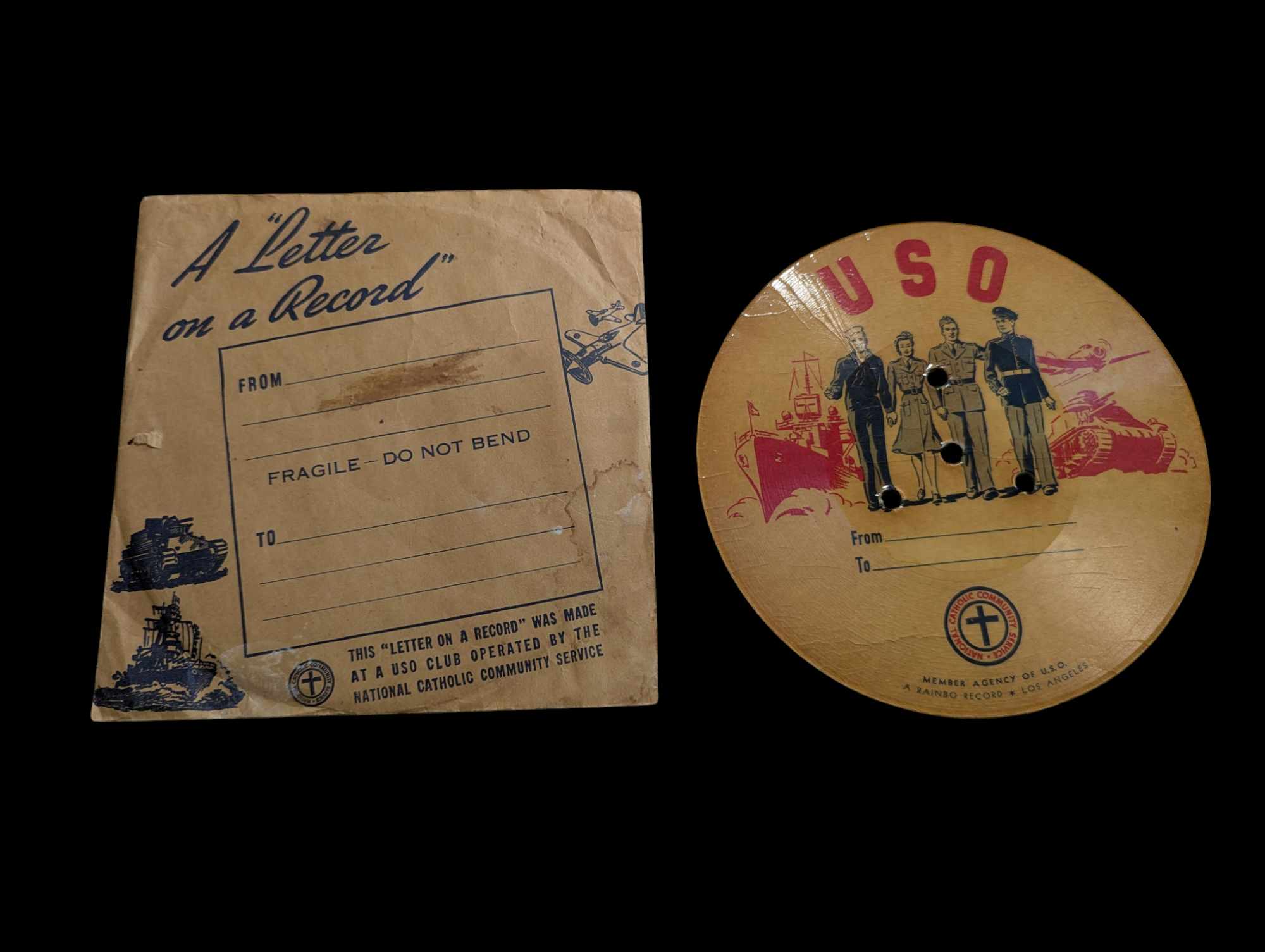 militaria : Lettre audio US ww2 / Letter on record V-Disc USO