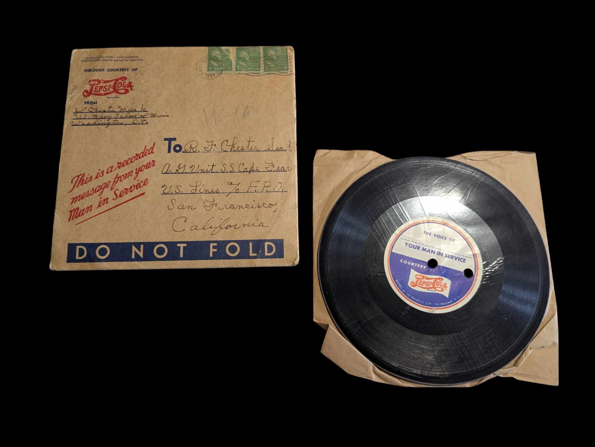 militaria : Lettre audio US ww2 / Letter on record V-Disc Pepsi Cola