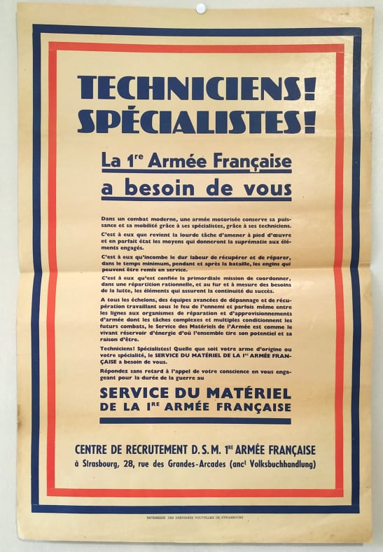militaria : Affiche technicien 1ere Armée Française / Poster technician 1st French Army