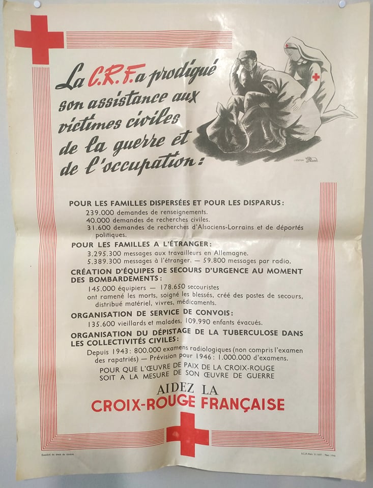 militaria : Grande affiche CRF 1946 / Large poster Croix Rouge Française 1946