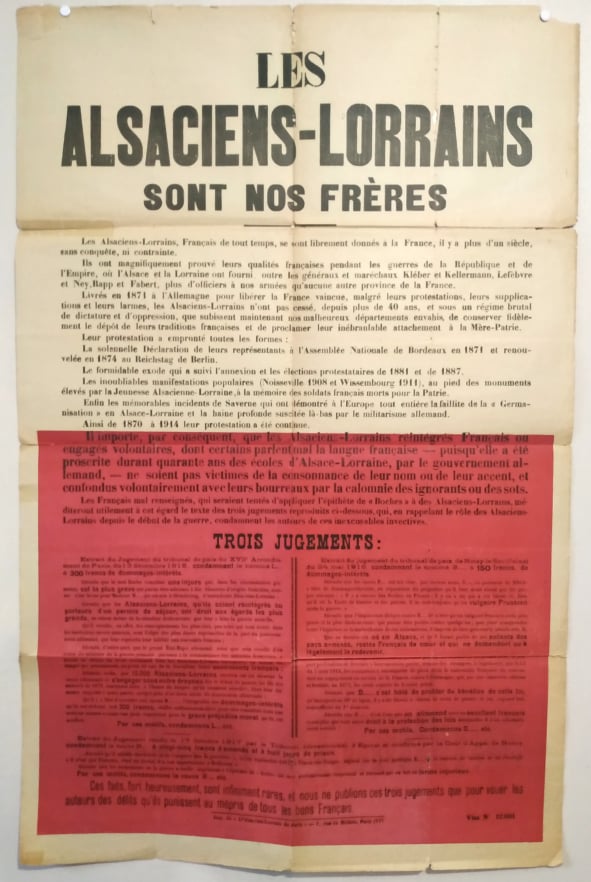 militaria : Rare affiche alsaciens lorrains sont nos frères/Rare poster Alsatian Lorraines